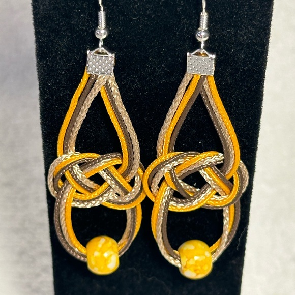 Hand Crafted Jewelry - Cream Brown Mustard HandMade Boho Earrings NEW 🧵